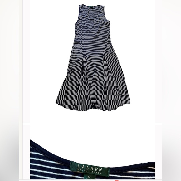Ralph Lauren Navy and white striped Midi dress medium - Picture 2 of 8